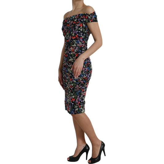 Elegant Floral Sheath Off Shoulder Dress Dolce & Gabbana