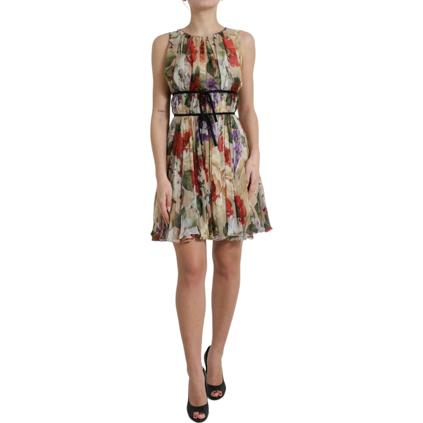 Floral Elegance Silk Chiffon Mini Dress