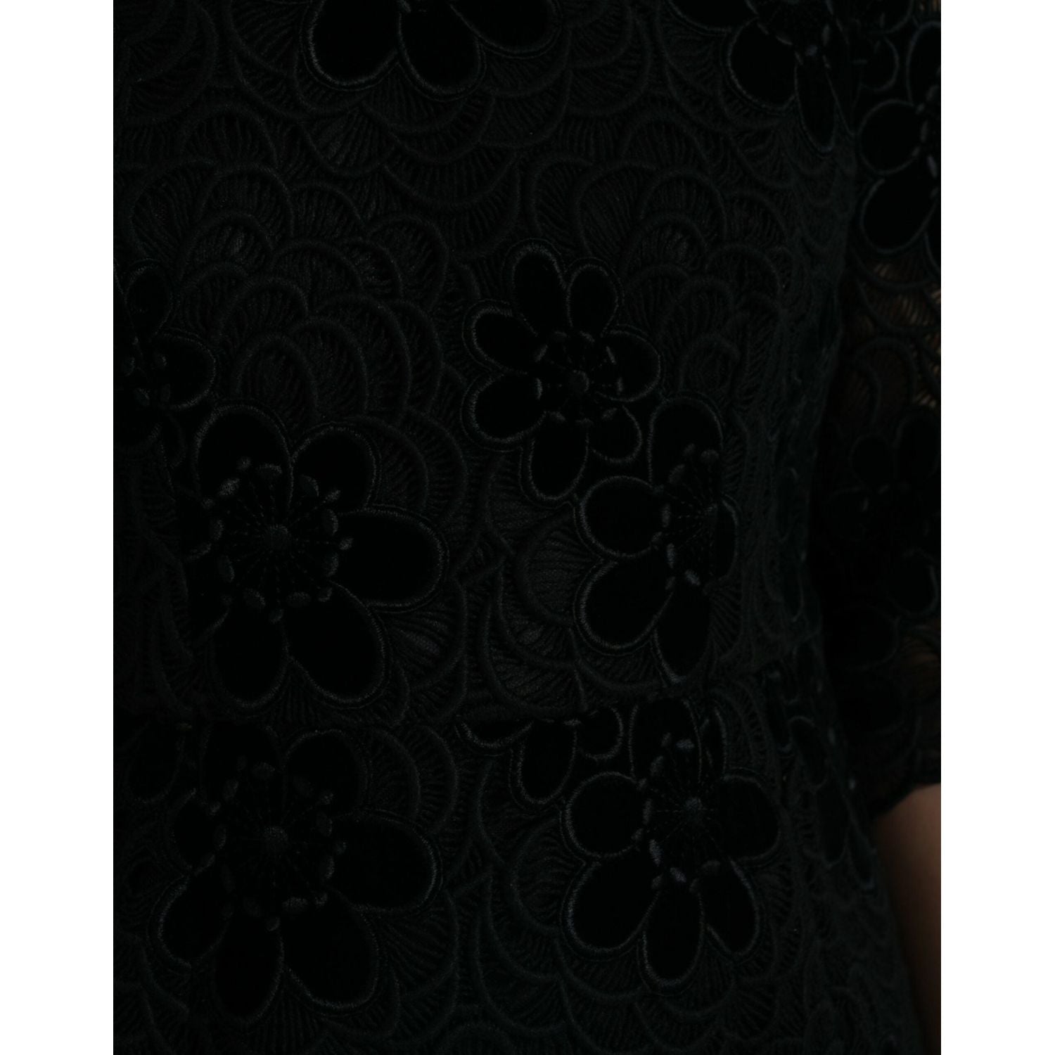 Dolce & Gabbana Black Floral Lace Cotton Bodycon Dress