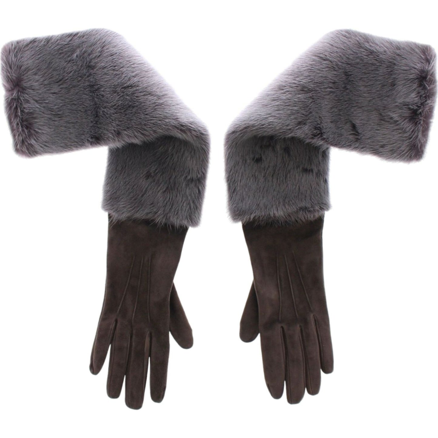 Dolce & Gabbana Gray Mink Fur Lambskin Suede Leather Gloves