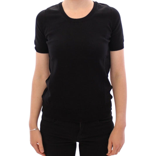 Elegant Black Cotton Crew-neck Tee