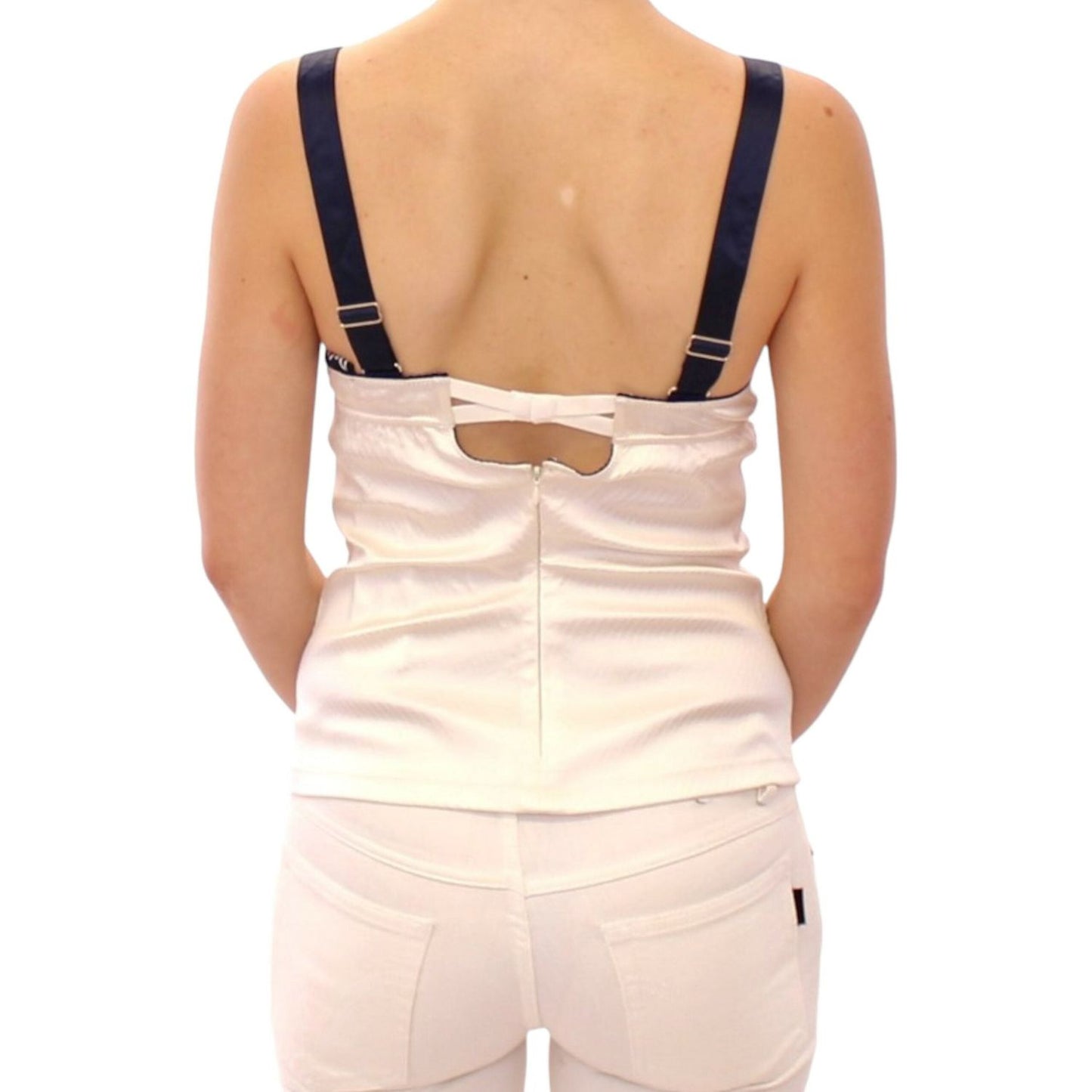 White Sailor Motif Stretch Tank Top