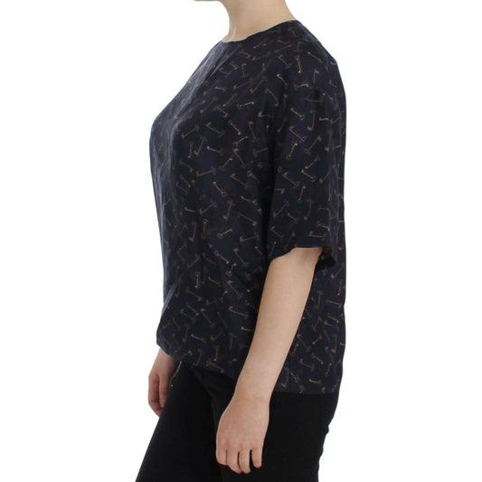 Enchanted Sicily Silk Blouse with Gold Keys Print