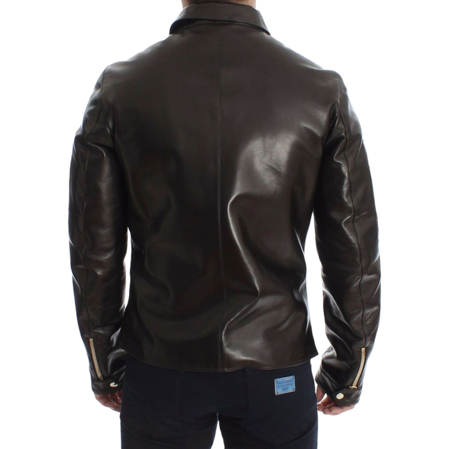 Elegant Brown Gold-Detailed Leather Jacket