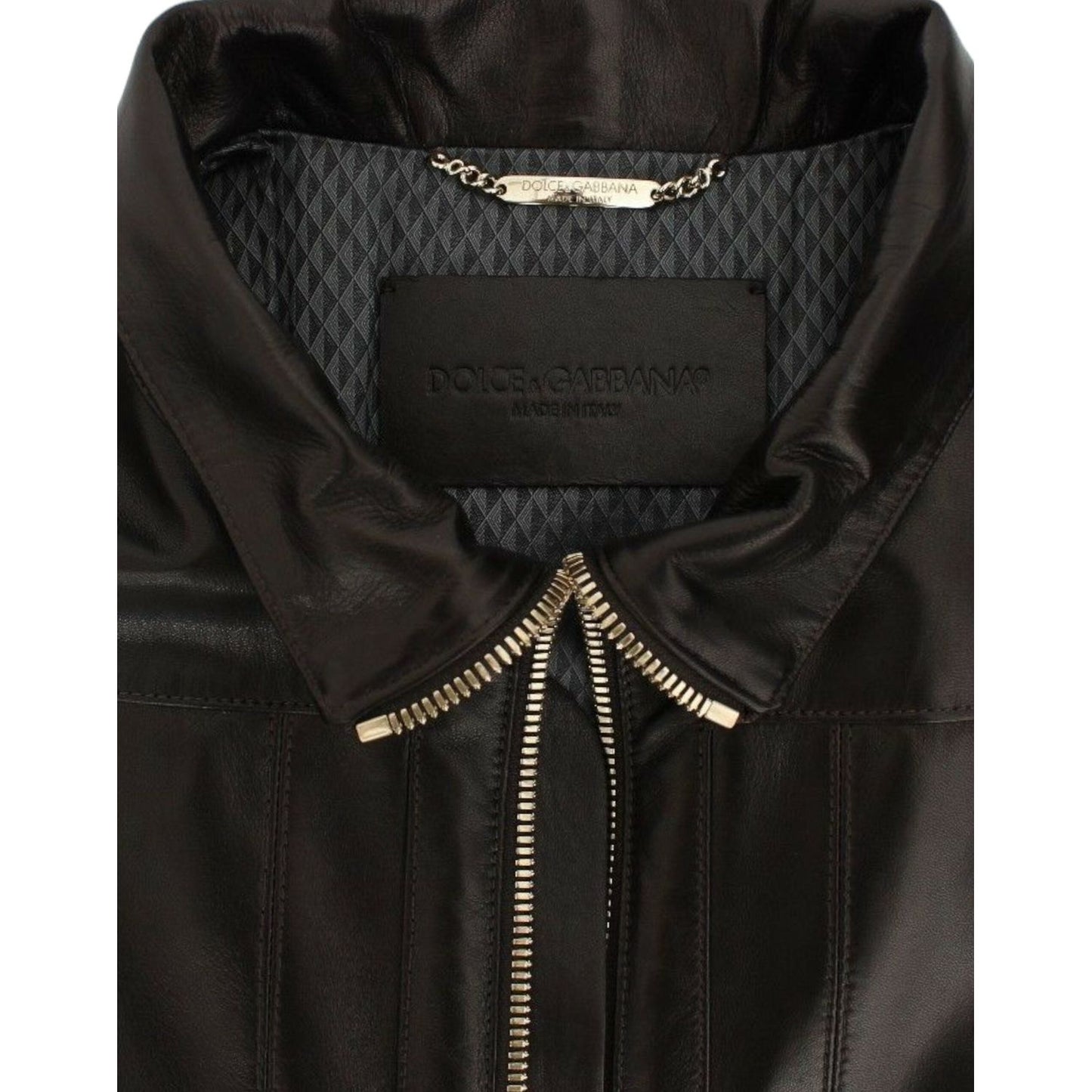 Elegant Brown Gold-Detailed Leather Jacket