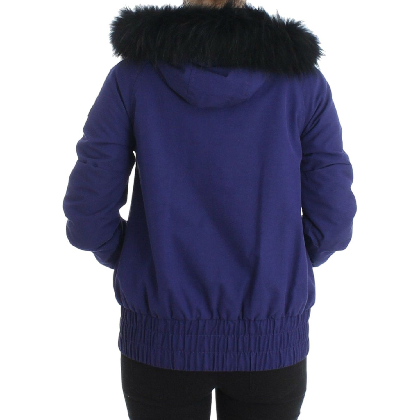 Chic Blue K-Way Jacket with Faux Fur Accent