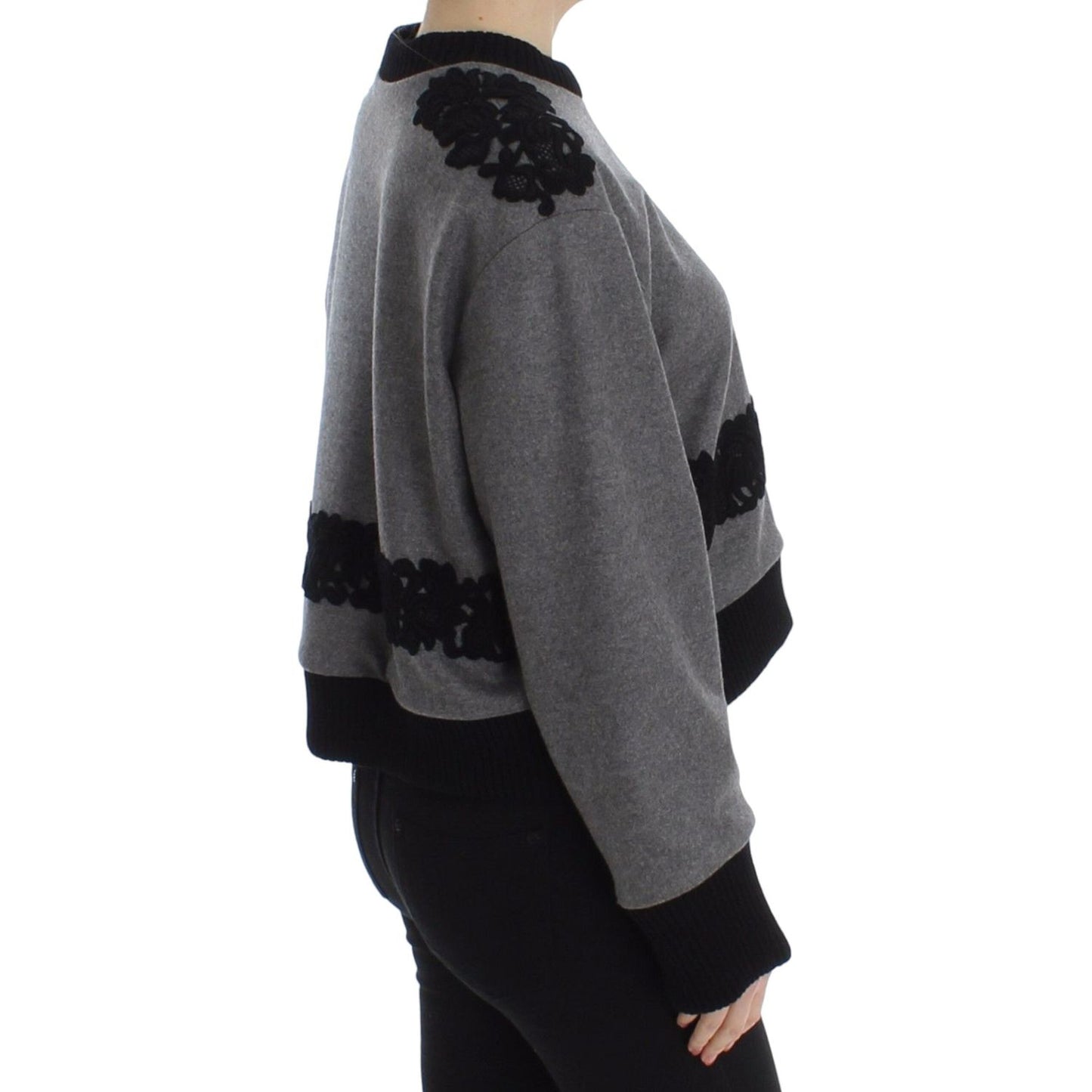 Elegant Gray Cashmere Blend Lace Sweater