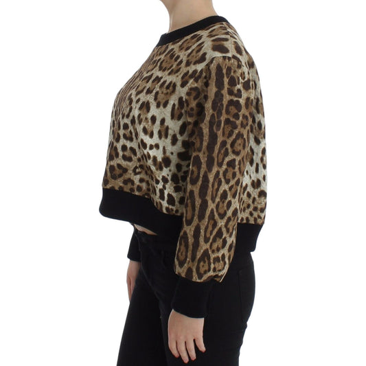 Elegant Leopard Print Short Sweater Top