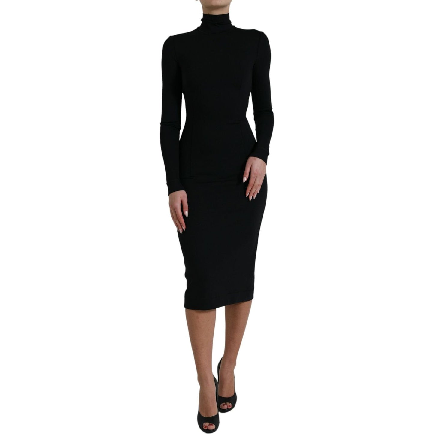 Elegant Black Bodycon Turtleneck Dress