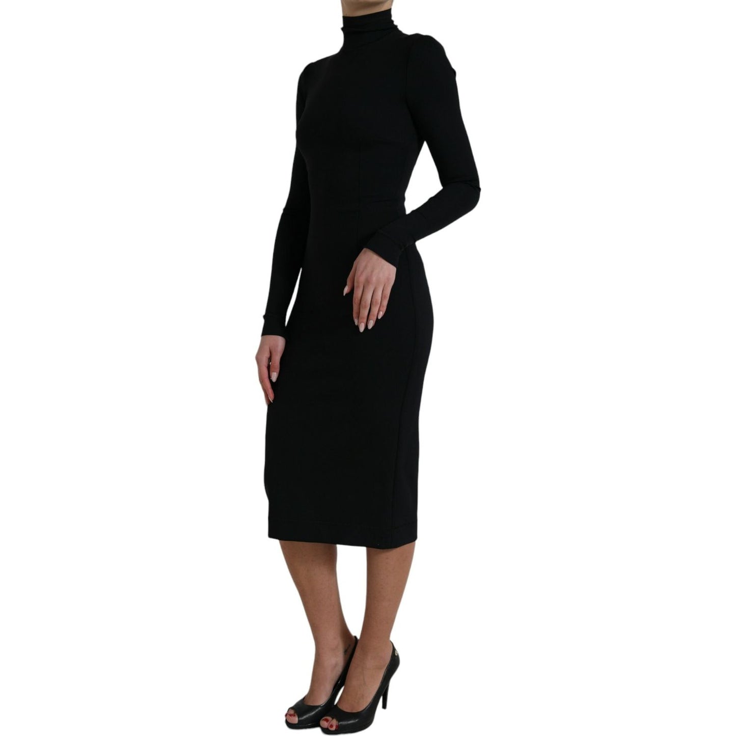 Elegant Black Bodycon Turtleneck Dress