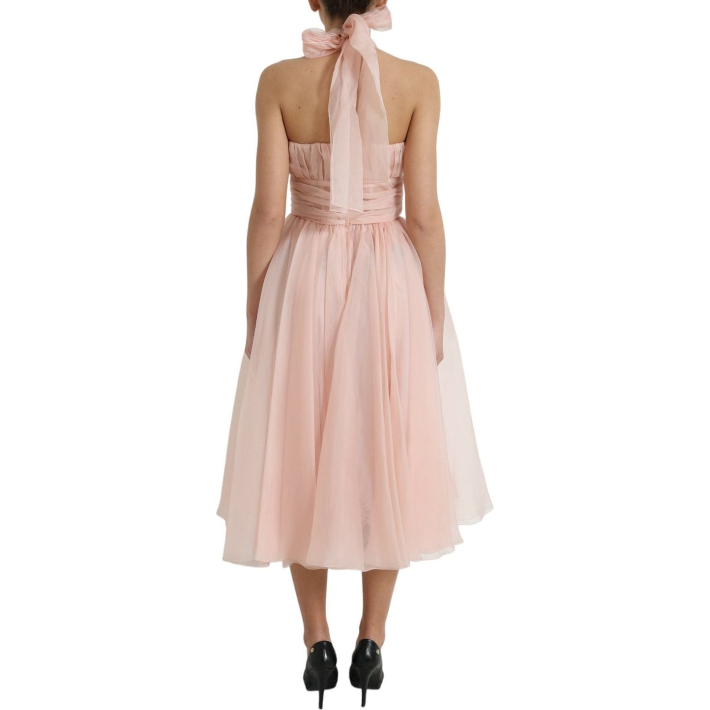 Elegant Silk Chiffon Halter Midi Dress