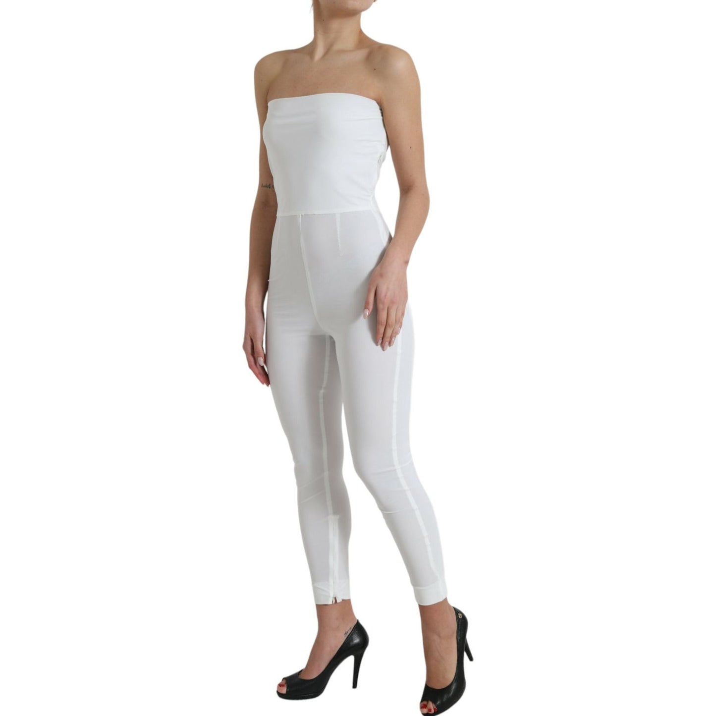 Elegant White Strapless Jumpsuit Dress