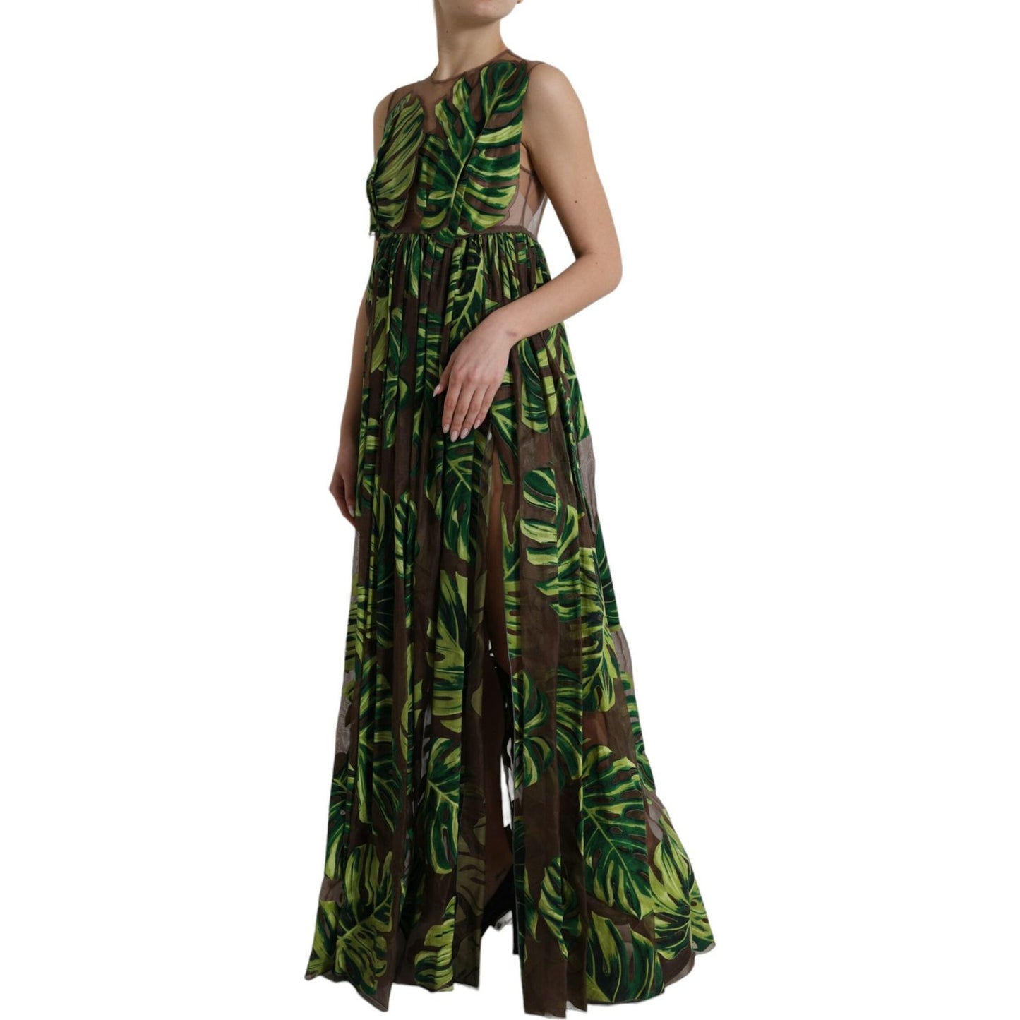 Dolce & Gabbana Green Banana Leaf Sleeveless Long Maxi Dress