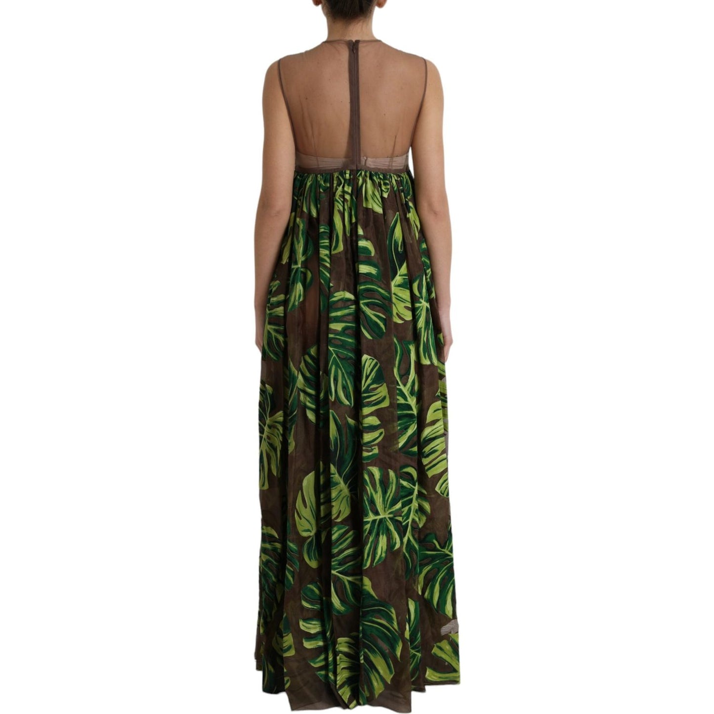 Dolce & Gabbana Green Banana Leaf Sleeveless Long Maxi Dress