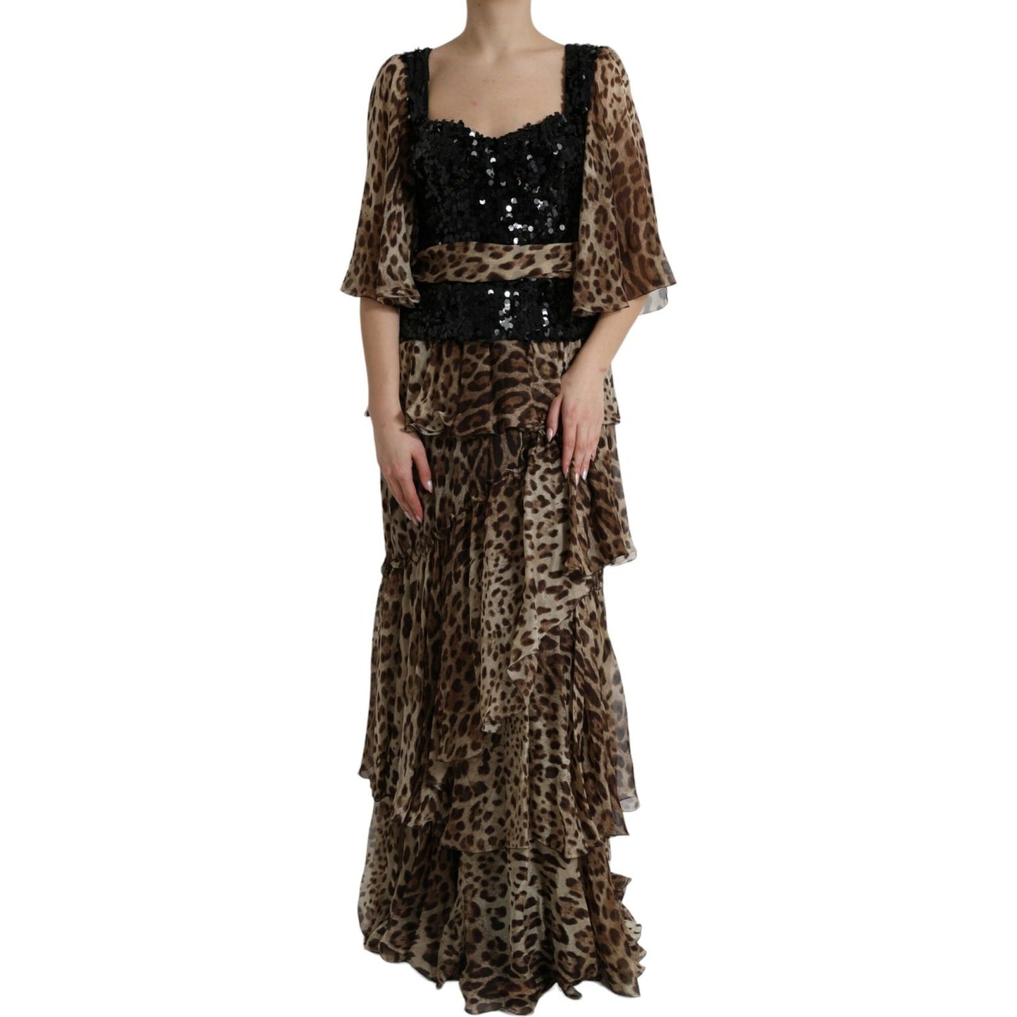 Elegant Leopard Sequin Tiered Dress