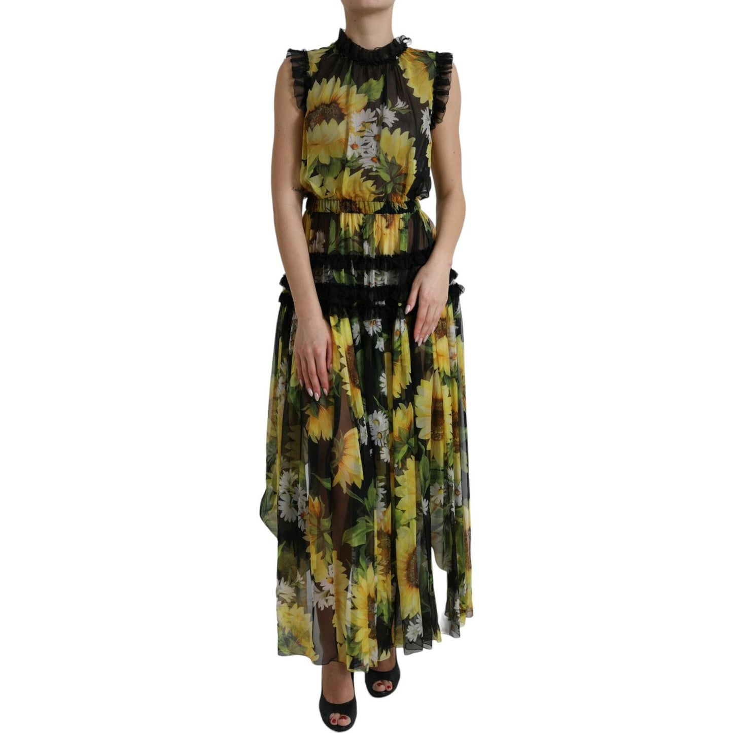 Elegant Sunflower Silk Maxi Dress