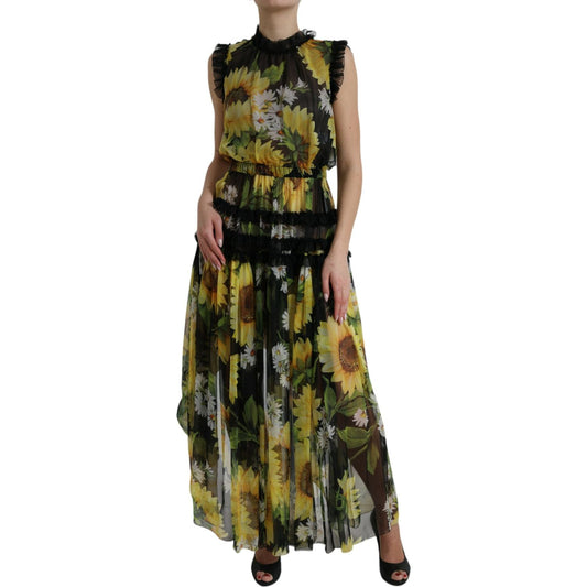 Elegant Sunflower Silk Maxi Dress