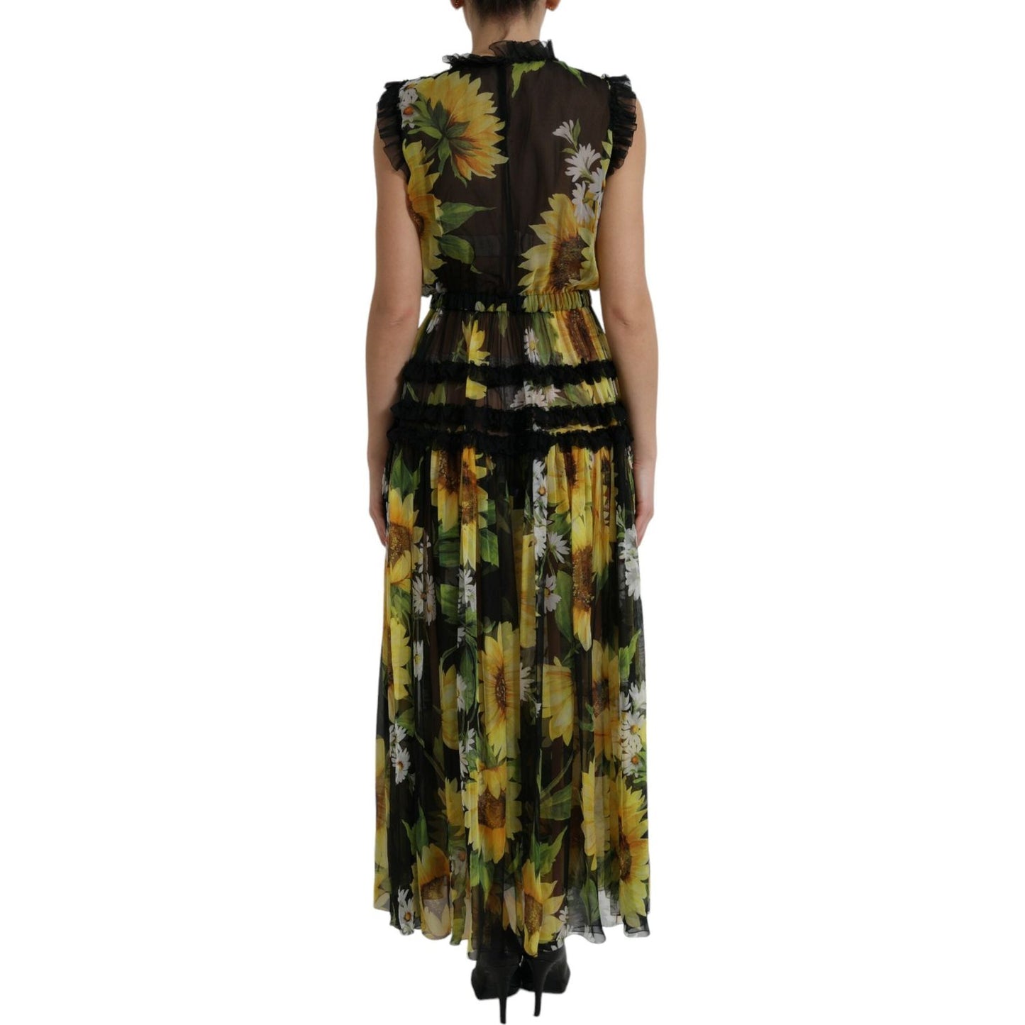 Elegant Sunflower Silk Maxi Dress