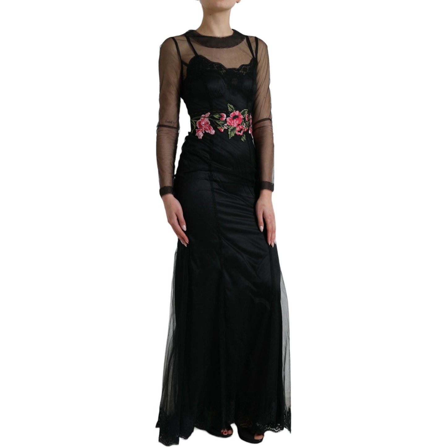 Floral Embroidery Tulle Long Evening Dress