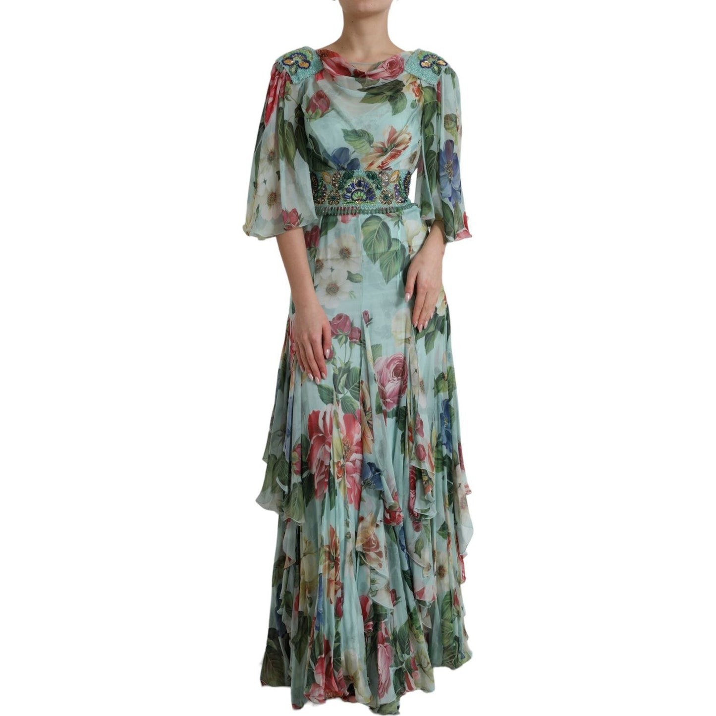 Elegant Floral Silk Long Dress