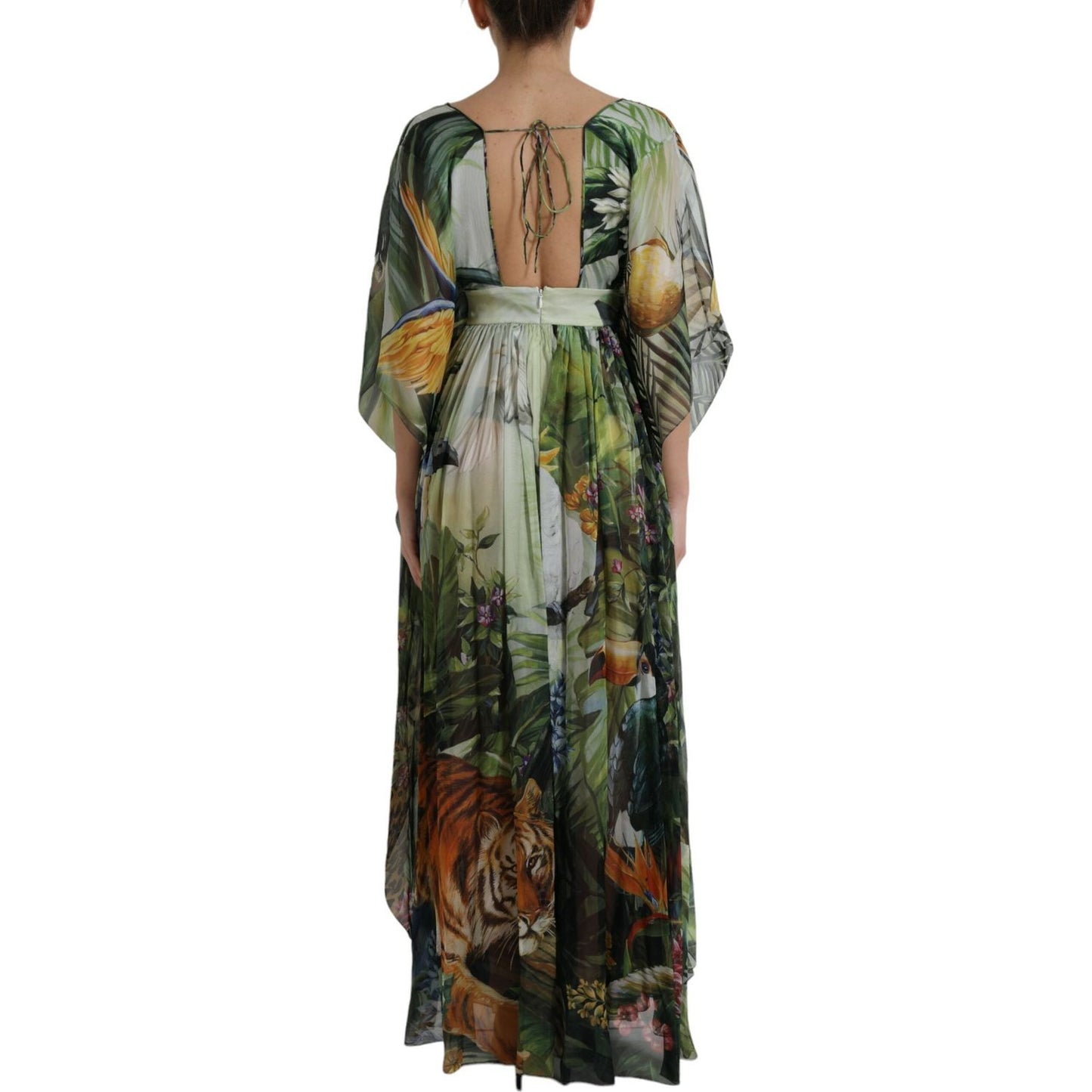 Elegant Jungle Print Maxi Silk Dress