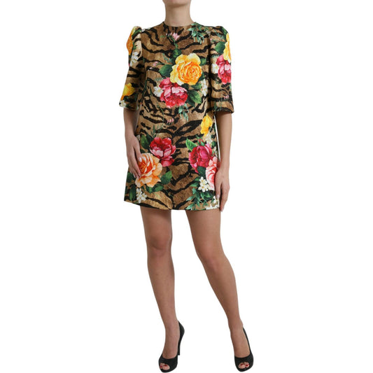 Animal & Floral Print Mini Shift Dress Dolce & Gabbana