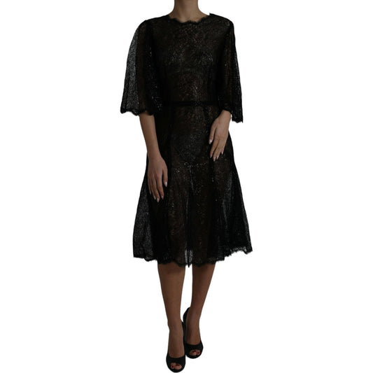 Elegant Floral Lace Midi Dress Dolce & Gabbana