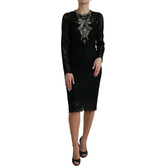 Dolce & Gabbana Black Lace Crystal Embellished Sheath Dress Dolce & Gabbana