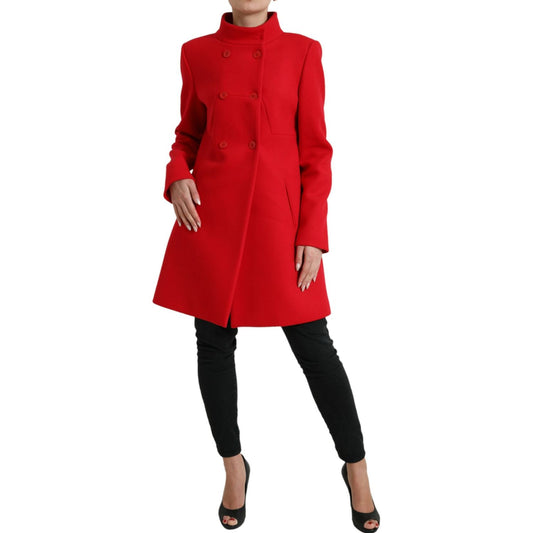 Elegant Red Double Breasted Long Coat