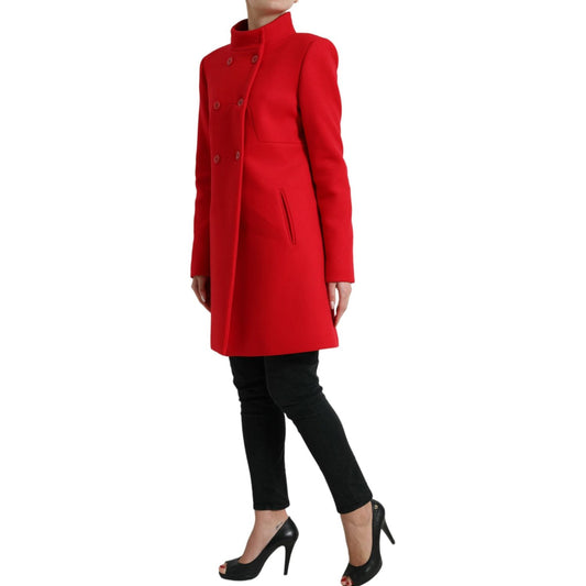 Elegant Red Double Breasted Long Coat