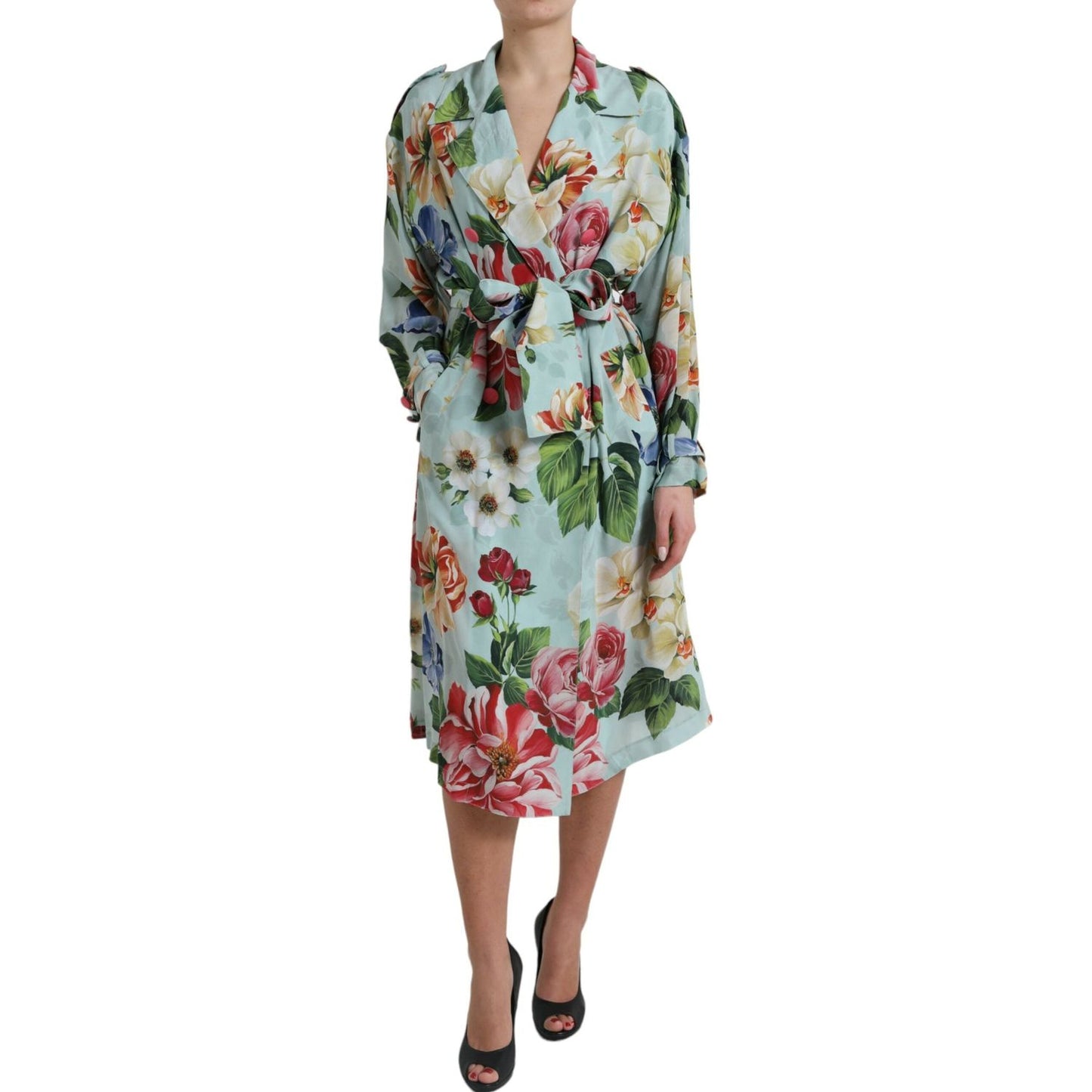 Elegant Floral Silk Trench Jacket