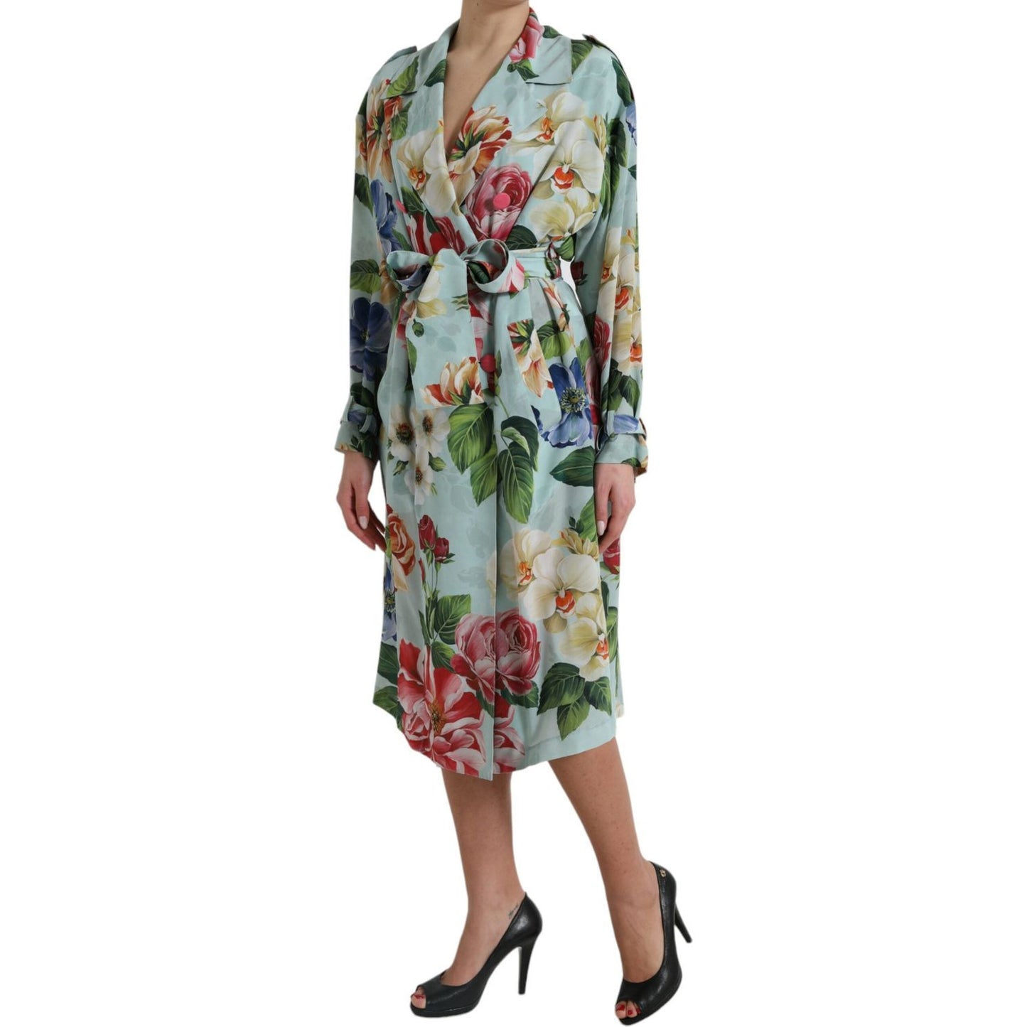 Elegant Floral Silk Trench Jacket