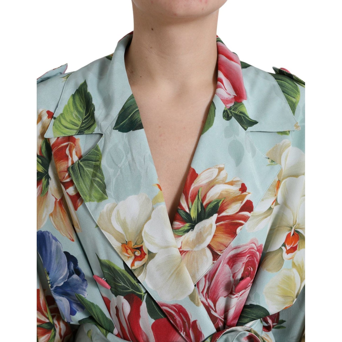 Elegant Floral Silk Trench Jacket