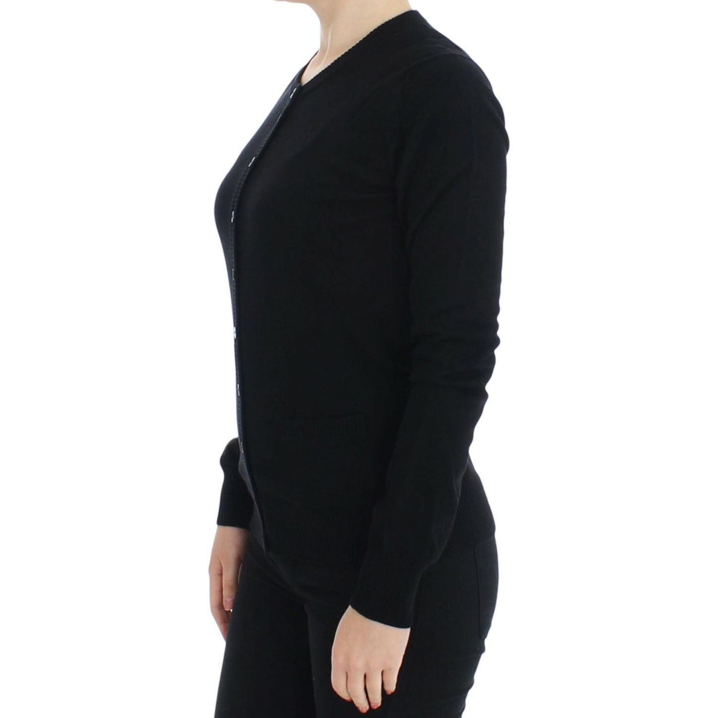 Elegant Black Wool Cardigan Sweater