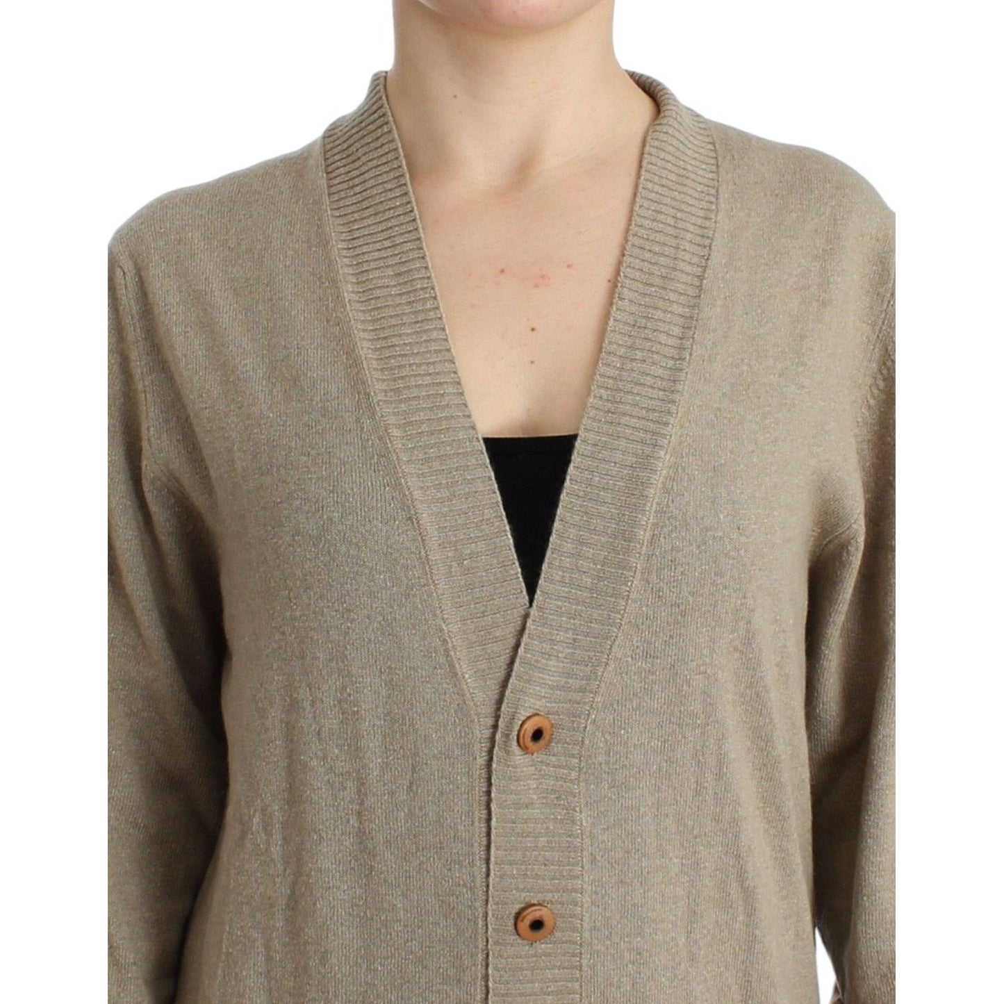 Beige Deep V-Neck Luxury Cardigan