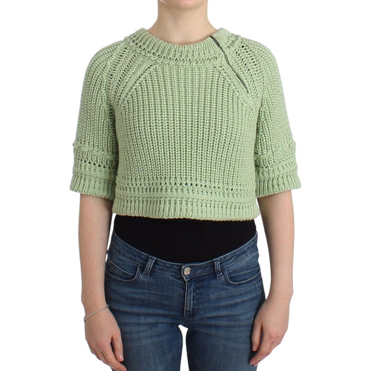 Chic Green Cropped Cotton Sweater