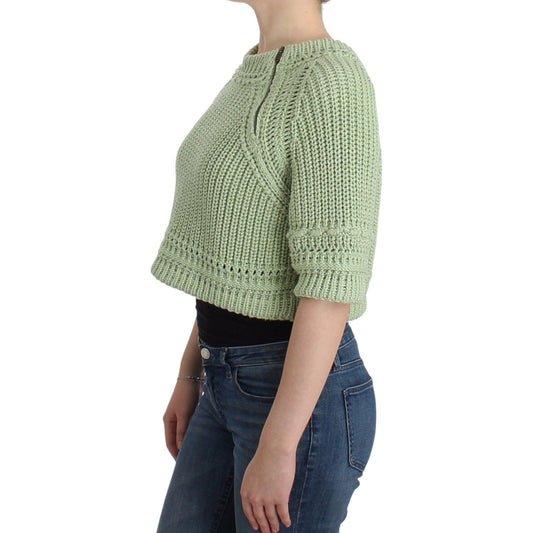 Chic Green Cropped Cotton Sweater