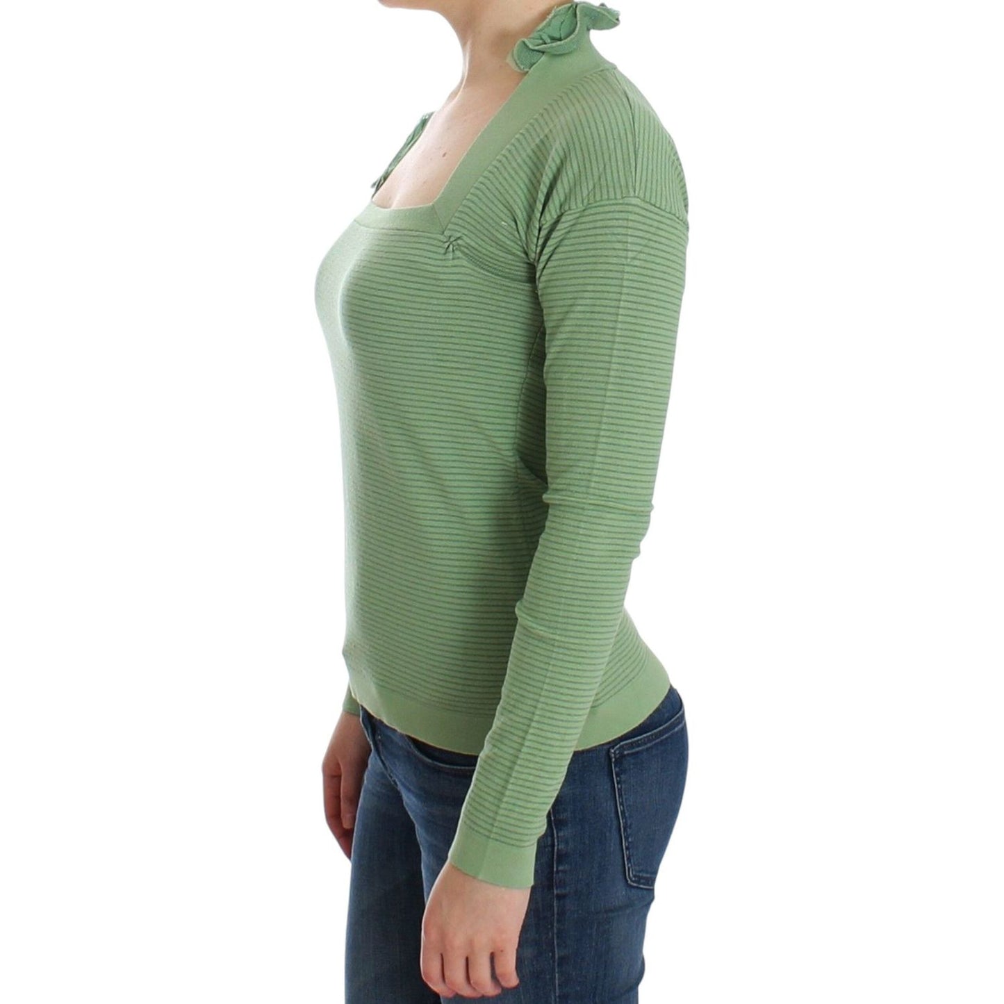 Elegant Green Striped Wool Blend Sweater