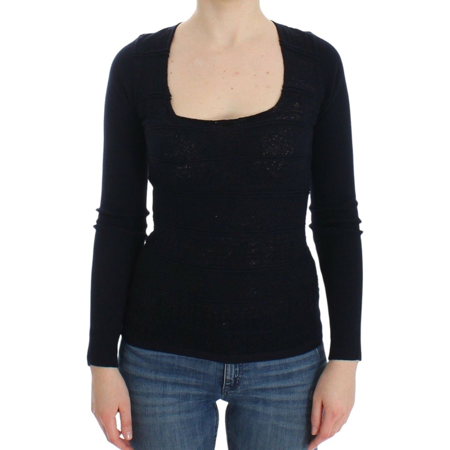 Ermanno Scervino Blue Knitted Wool Stretch Sweater Top
