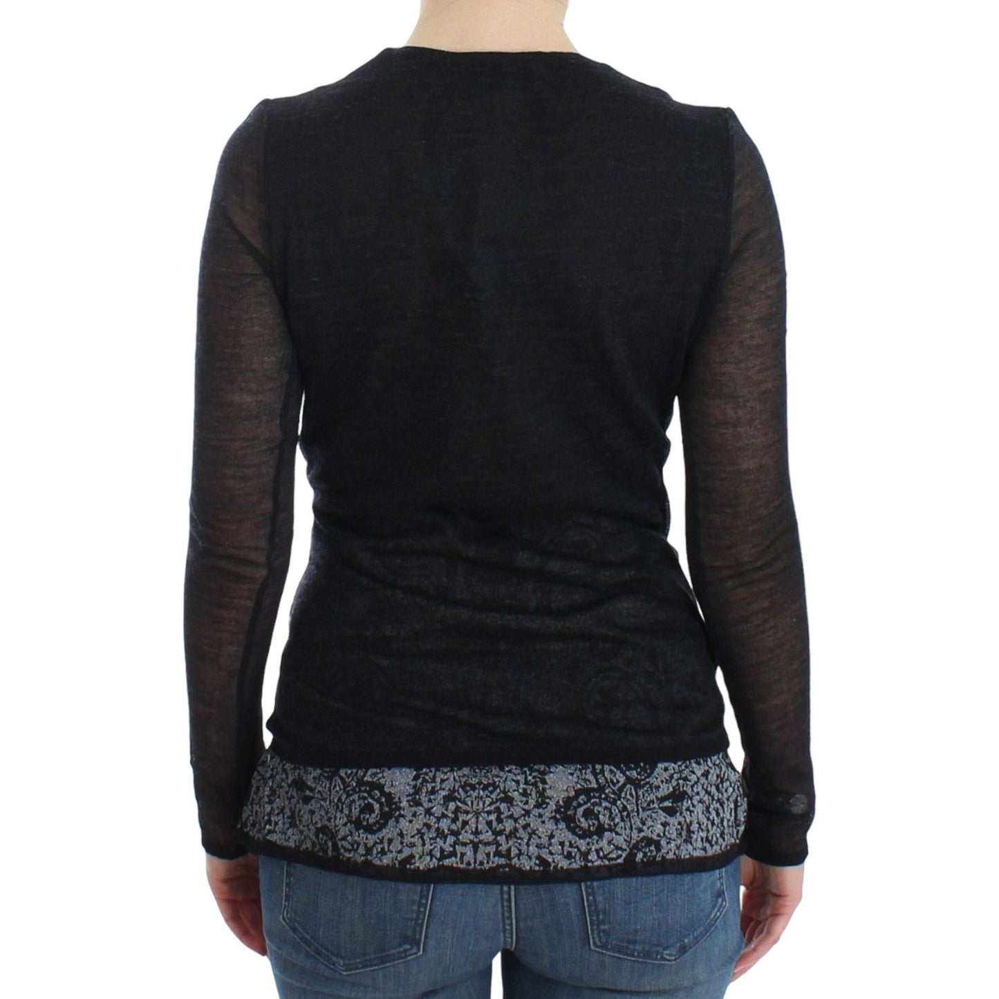 Deep V-neck Black Wool Blend Sweater