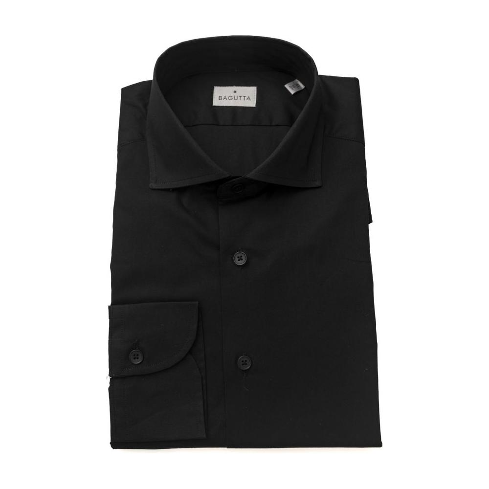 Elegant Slim Fit Black Shirt with French Collar