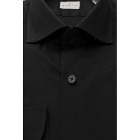 Elegant Slim Fit Black Shirt with French Collar Bagutta