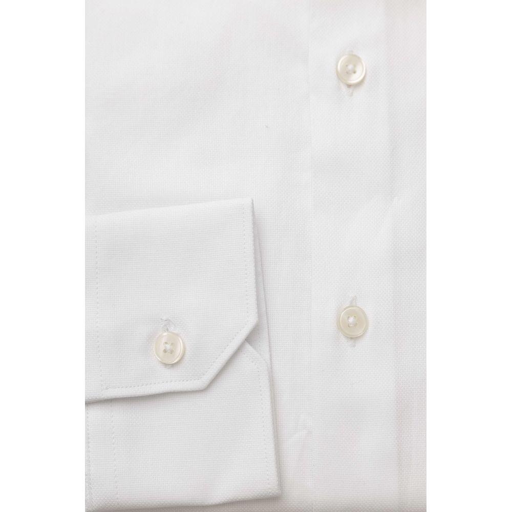 Elegant White Cotton French Collar Shirt