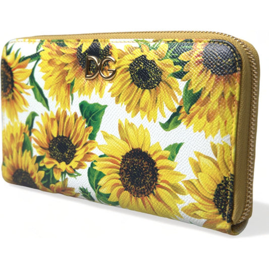 Sunflower Print Leather Continental Wallet