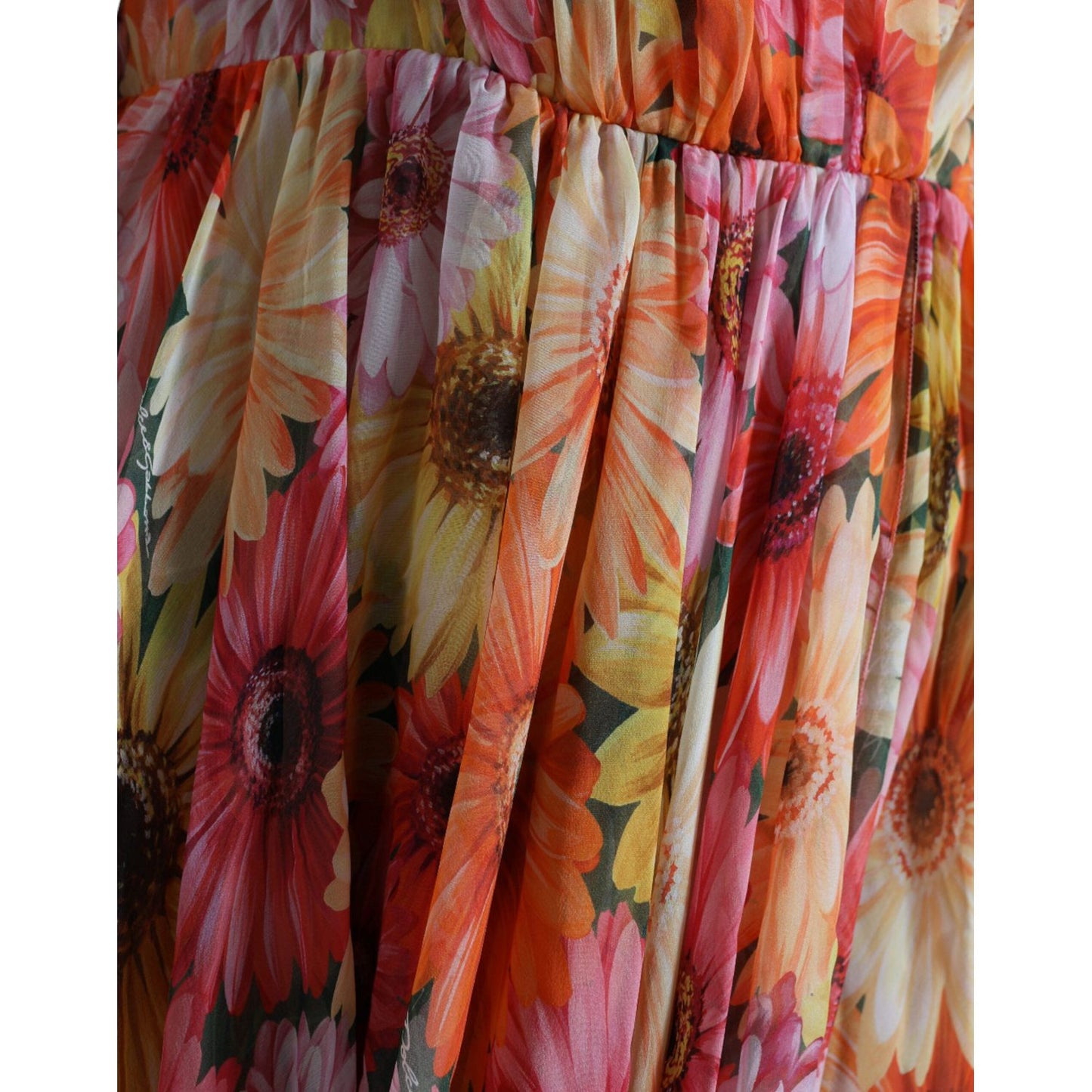 Dolce & Gabbana Multicolor Sunflower Print Silk Midi Dress