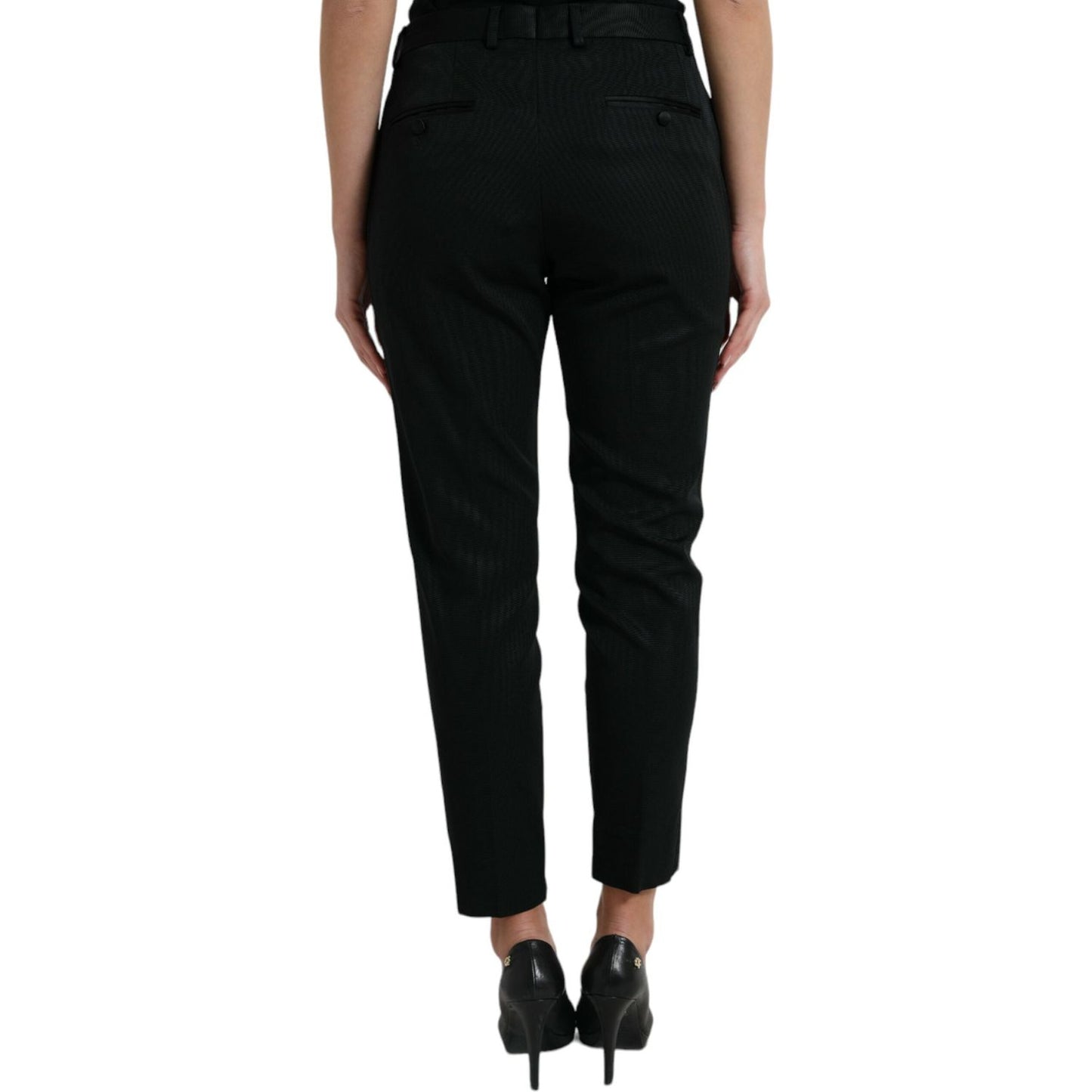 Dolce & Gabbana Black Wool High Waist Cropped Tapered Pants