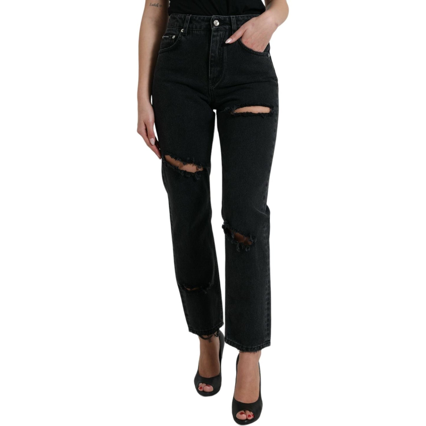 Elegant High-Waist Black Stretch Jeans