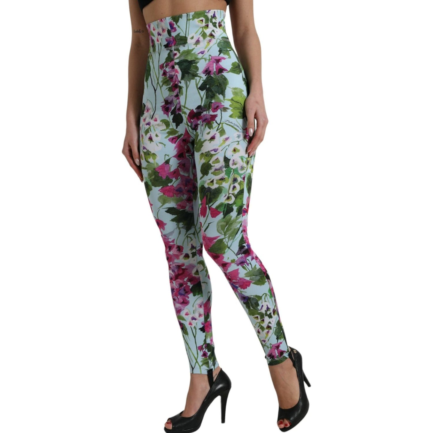 Elegant Floral High-Rise Leggings Pants