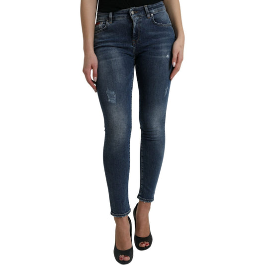 Elegant Mid Waist Stretch Jeans in Blue