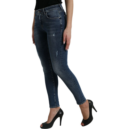 Elegant Mid Waist Stretch Jeans in Blue